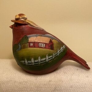 Wooden Bird Figurine Carved Statue Folk Art Farm Scene Home Decor